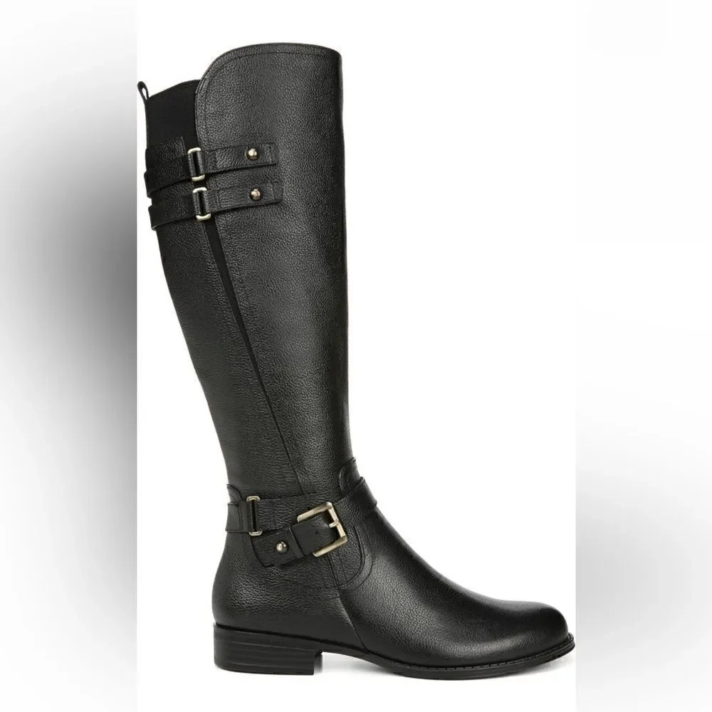 Naturalizer Women’s Jackie leather tall riding  wide calf black boot size 5, NIB